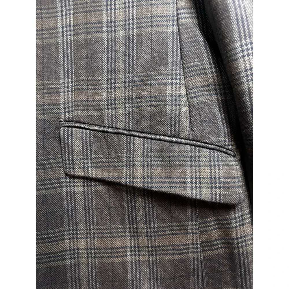 Tallia Mens 46R Plaid Sport Coat Wool Jacket  Brown 2 Button Notch Lapel - Picture 3 of 16